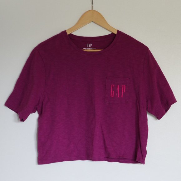 Gap Organic Cotton Purple Cropped Pocket T-Shirt - Picture 1 of 5